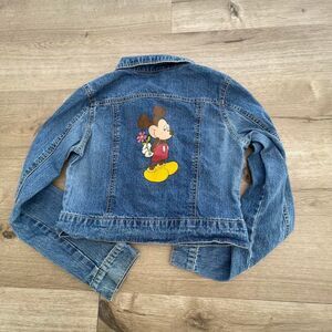 Disney Y2K Girls XL Mickey Mouse Denim Jacket Flower Patches Rhinestone Retro